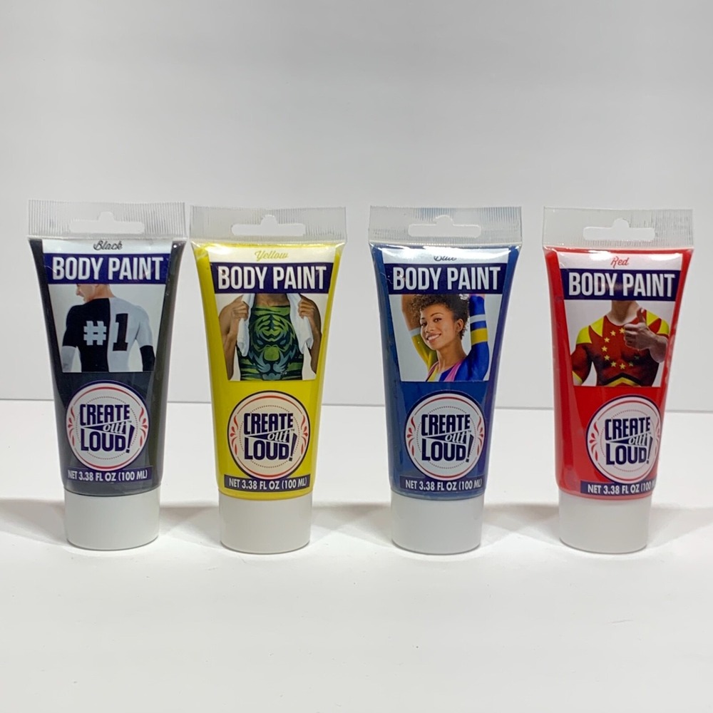 Create Out Loud Body Paint 4 3.38 FL OZ - Red, Blue, Yellow, and Black - NEW